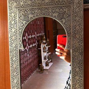 1980s Handmade Silver Moroccan Bab Bou Jeloud Inspired Mirror